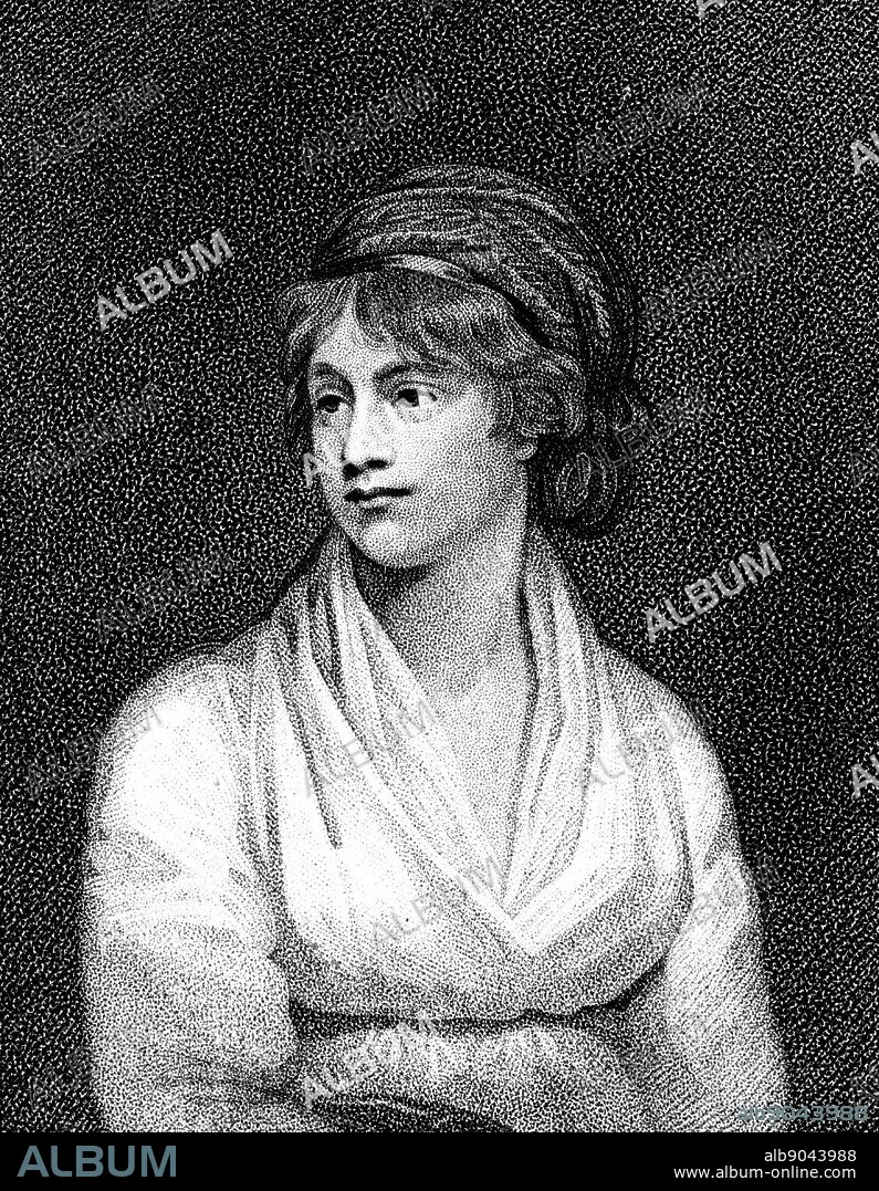 Mary Wollstonecraft (1759-1797) English teacher, writer and feminist. Married William Godwin (1756-1836) in 1797. Mother of Mary Shelley (1797-1851). After portrait by English painter John Opie (1761-1807). Stipple engraving.