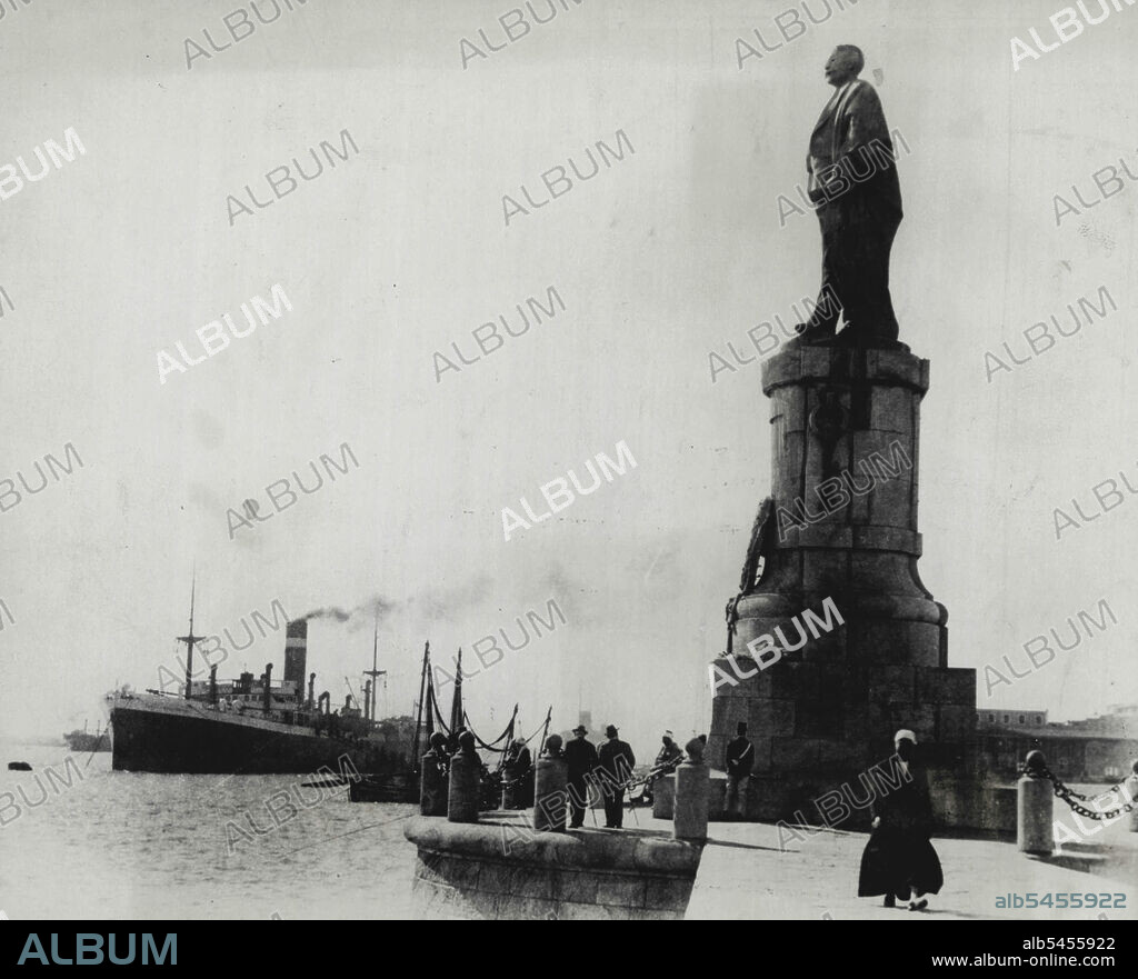 The Port Said statue (pictured) of Ferdinand de Lesseps, French architect of the Suez Canal, was destroyed yesterday.It was shattered by dynamite, and the main section from the knees upwards fell into a barge in the harbour.A shouting crowd then attacked the remaining section to complete the destruction.The Government sponsored Middle East News Agency said "members of the popular resistance squads" carried out the destruction.It added: "The  statue was shattered and sank into the water amid the deafening applause of a huge crowd who assembled to witness this eradication of a trace of imperialism standing as a challenge to the gallant inhabitants of Port Said." March 15, 1941. (Photo by A.A.P.-Reuter).