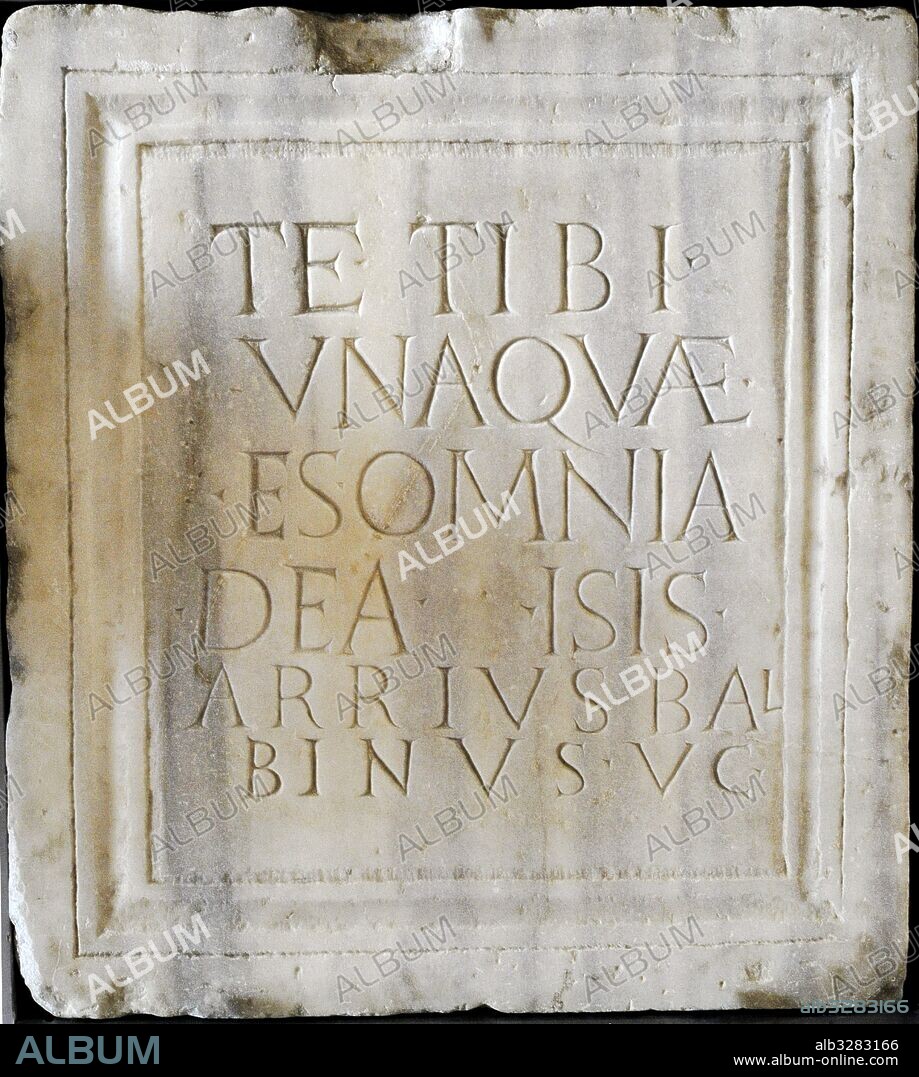 Roman inscription with dedication to the goddess Isis by the devotee Arrius Balbinus, member of an important family of Capua. 3rd century AD. Imperial Era. National Archaeological Museum. Naples. Italy.