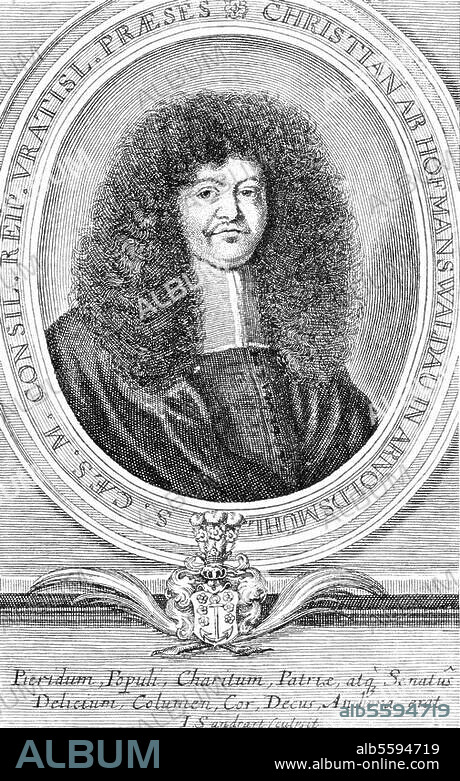 Hofmannswaldau, Christian Hofmann von Dichter Breslau 25.12.1617 - ebd. 18.4.1679. Porträt. Kupferstich von Joachim von Sandrart.