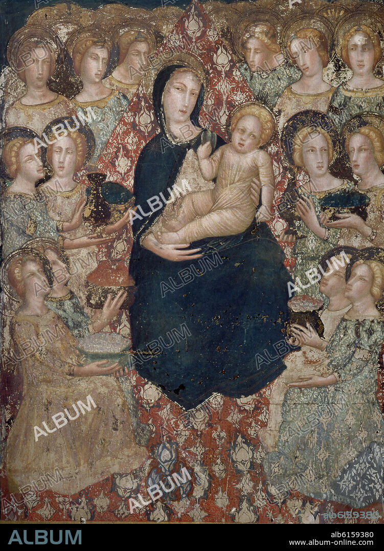 JAUME FERRER BASSA (1285-1348). FRESCO DE LA CAPILLA DE SAN MIGUEL- VIRGEN CON NIÑO- SIGLO XIV - GOTICO CATALAN.