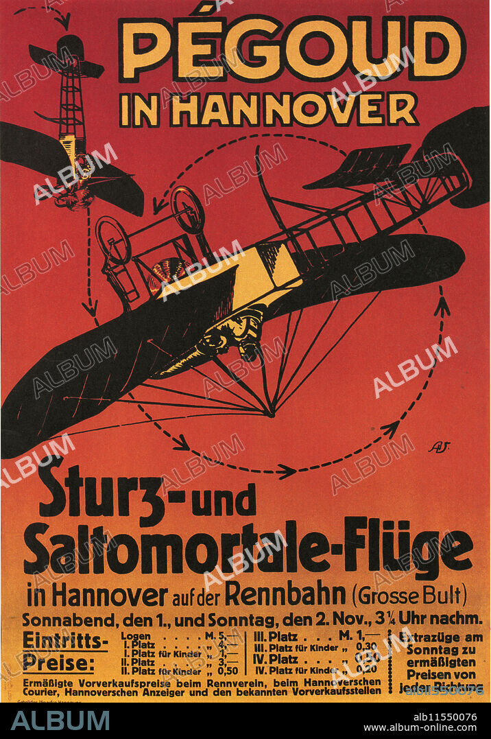 UNKNOWN. Pegoud in Hannover - Stunt Pilot jumps from Plane in a Parachute & does acrobatic Loops for the 1st Time.