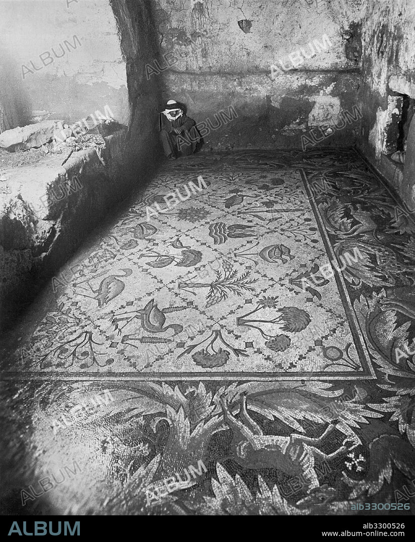 Madaba, Jordan: c. 1922.A mosaic floor in Madaba.