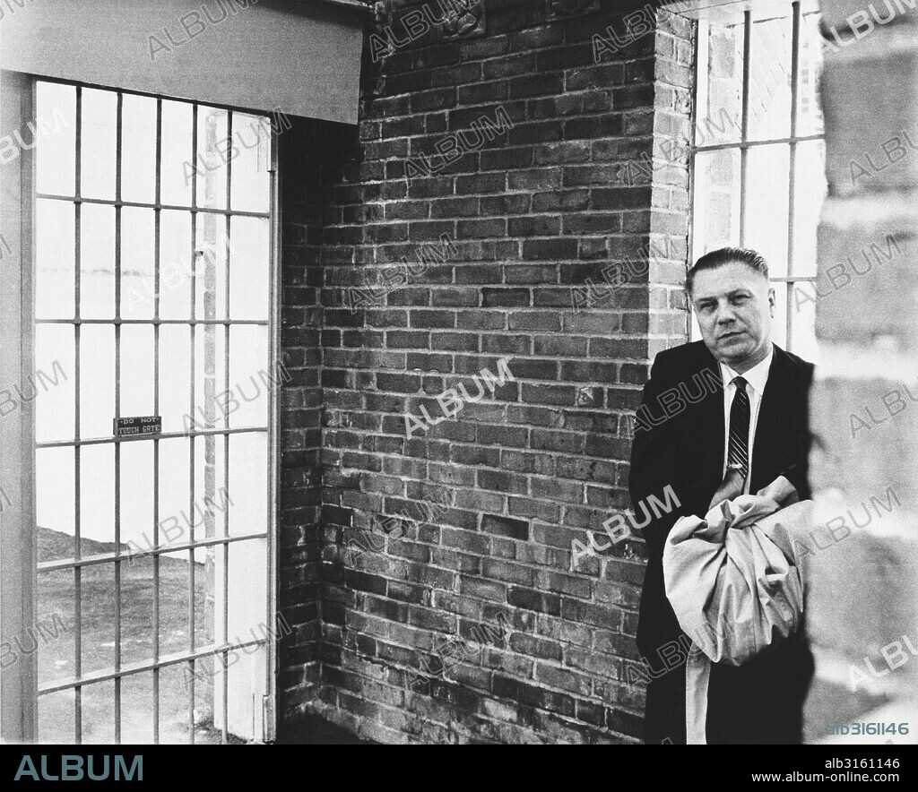 Lewisburg, Pennsylvania: December 9, 1967 Handcuffed Teamster leader Jimmy Hoffa as he waits for the next door to open at Lewisburg Federal Prison where he will serve his eight year sentence.