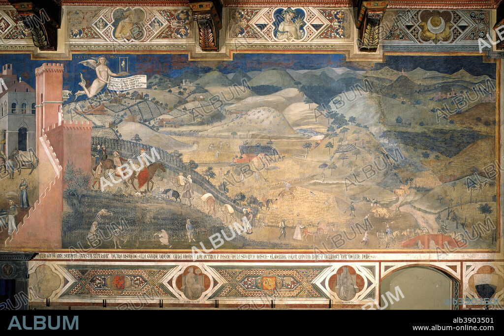 AMBROGIO LORENZETTI. Effects of Good Government in the countryside. Date/Period: 1338 - 1339. Painting. Fresco.
