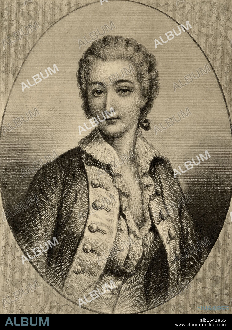 Madame du Barry, Jeanne Becu, Comtesse du Barry,1743-1793. Mistress of Louis XV. Photo-etching from a painting by Drouais. From the book ' Lady Jackson's Works, IV. The Old Regime II, Court, Salons, and Theatres' Published London 1899.