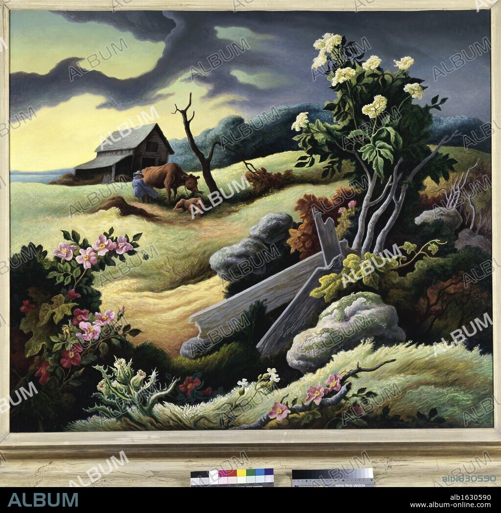June Morning by Thomas Hart Benton, oil and tempera on masonite, 1945.