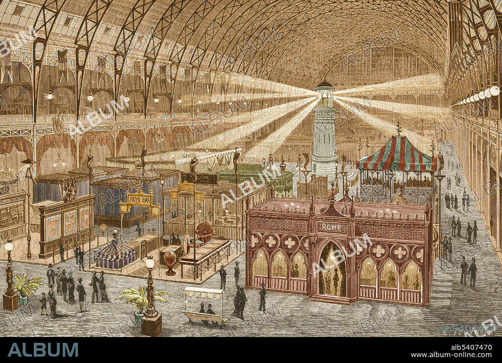 Interior of the Palais de l'Exposition d'Électricité. The first International Exposition of Electricity in Paris (displaying advances in electrical technology) ran from August 15, 1881 through to November 15, 1881 at the Palais de l'Industrie on the Champs-Élysées in Paris. Exhibitors came from the United Kingdom, United States, Germany, Italy and the Netherlands, as well as from France. As part of the exhibition, the first International Congress of Electricians presented numerous scientific and technical papers, including definitions of the standard practical units volt, ohm and ampere. This congress was a decisive step in the building of the modern International System of Units (SI). From The New Conquests of Science by Louis Figuier (1819-1894), 1884.