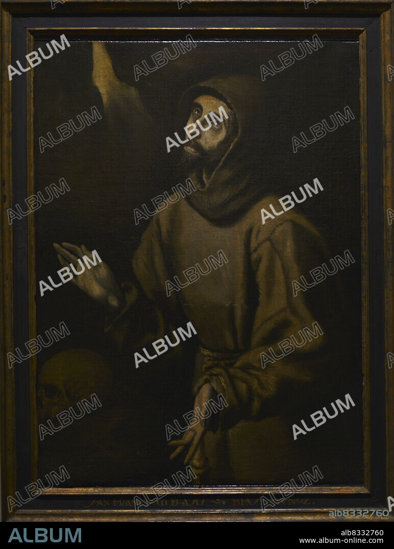 BLAS MUÑOZ (1626-1700). SPANISH PAINTER.. San Francisco de Asís (1181-1226). Fundador de la Orden de los Franciscanos. San Francisco de Asís en éxtasis, h. 1685, por Blas Muñoz (1626-1700). Oleo sobre lienzo. Museo del Greco. Toledo. Castilla-La Mancha. España.