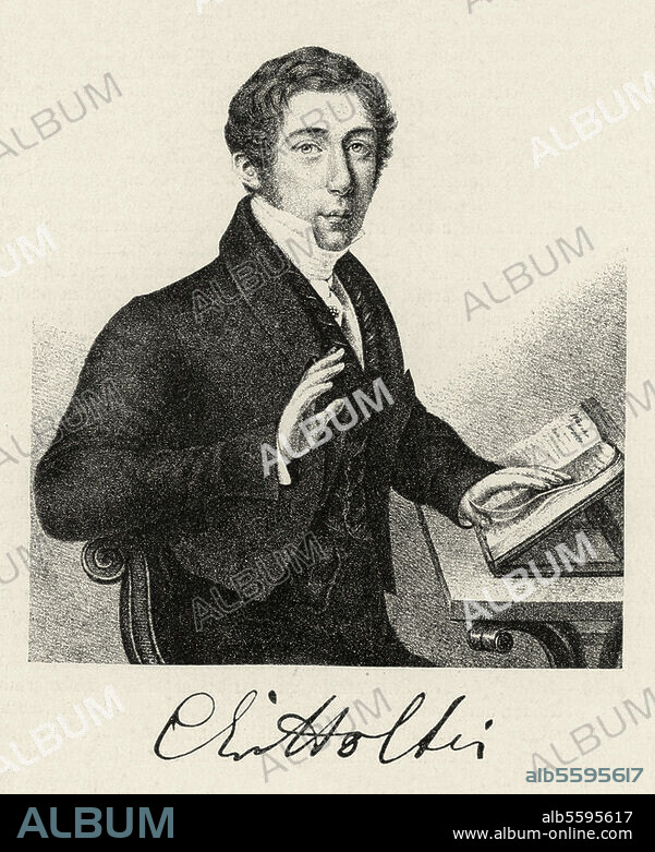 Holtei, Carl von (also Karl von Holtei) German writer, theater director. Wroclaw 24.1.198 - ibid 12.2.1880. Portrait (with facsimile signature). Lithograph of stone after a drawing by Th. Von Seydlitz, c. 1830.