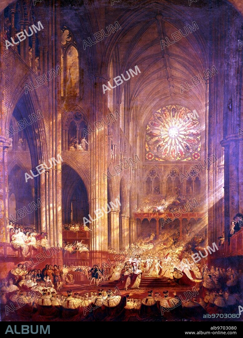 Painting of the Coronation of Queen Victoria in Westminster Abbey by John Martin. 28th June 1838.