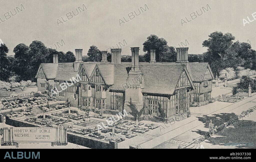 'Hamptworth Lodge, Wiltshire', c1910. Hamptworth Lodge is an Edwardian house built by Sir Guy Dawber between 1910-1914 in brick and timber in the Elizabethan/Jacobean styles. From The Studio Volume 58 [London Offices of the Studio, London, 1913.].