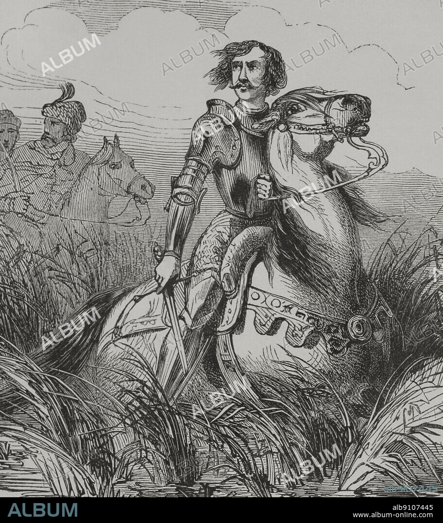 Alfredo el Grande (849-899). Rey de los anglosajones (886-889) y de Wessex (871-899). Defendió su reino contra los vikingos. Retrato. Grabado. "Los Héroes y las Grandezas de la Tierra". Tomo VI. 1856.
