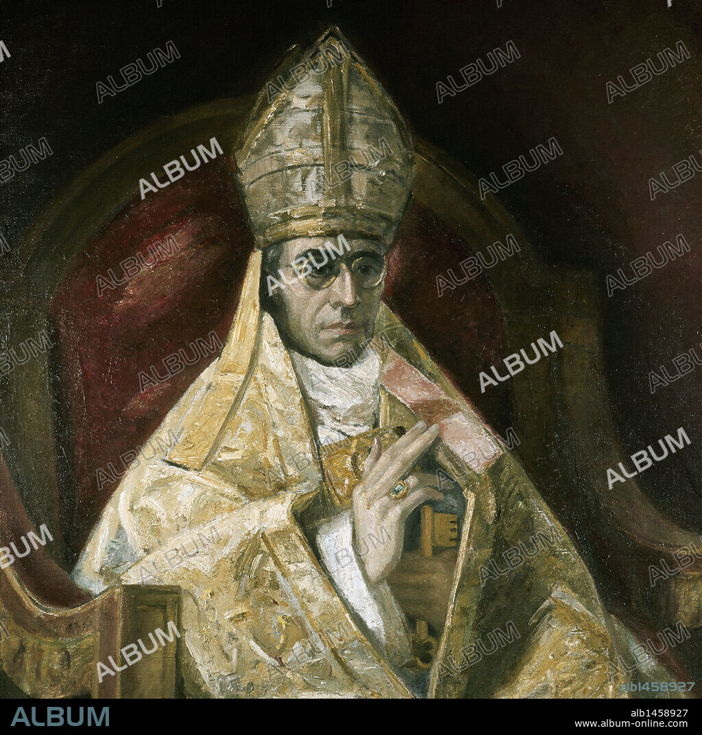DANIEL VÁZQUEZ DÍAZ. PIO XII (1876-1958). Papa italiano (1939-1958), de nombre Eugenio Pacelli. Retrato realizado por Daniel VAZQUEZ DIAZ (1882-1969). Museo de Pintura Moderna (Palacio de Elsedo). Pámanes. Cantabria.