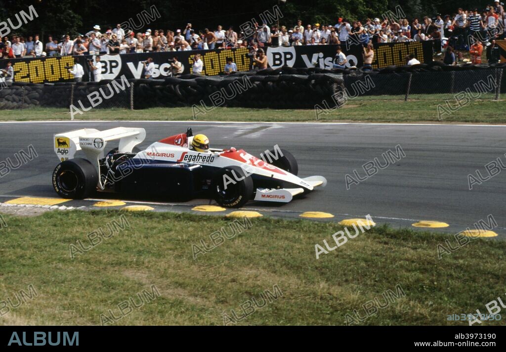 Ayrton Senna in the Toleman TG184 during 1984 British Grand Prix Brands Hatch.