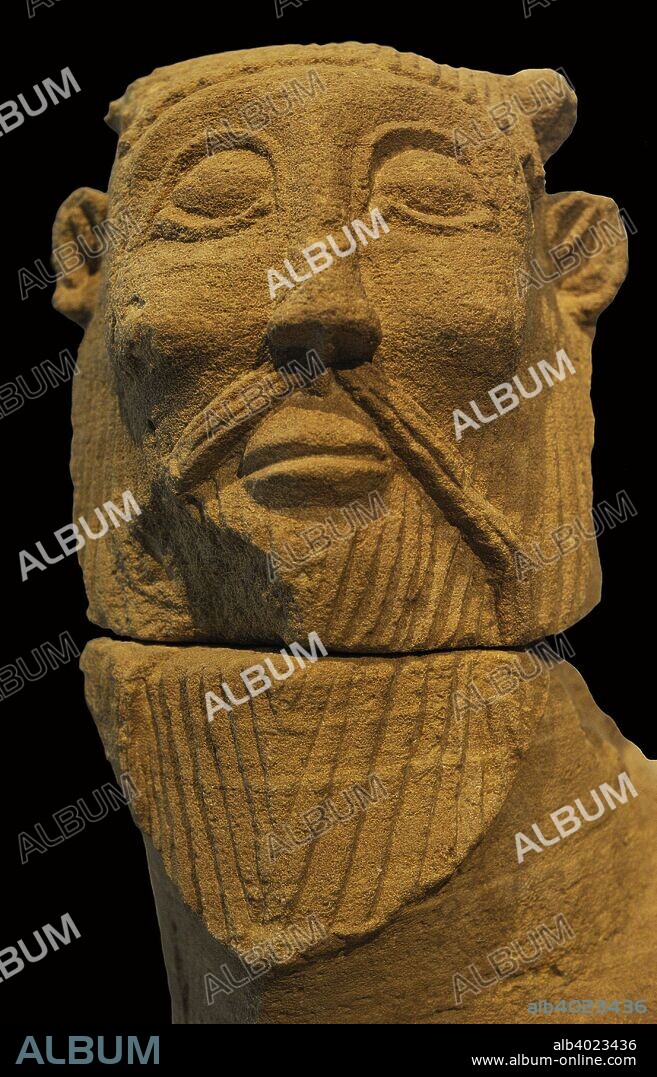 Cultura Ibérica. Bicha de Balazote. Detalle. Toro androcéfalo. Finales del siglo VI-principios del siglo V a. C. Piedra caliza. Procedente de Balazote (provincia de Albacete). Museo Arqueológico Nacional. Madrid. España.