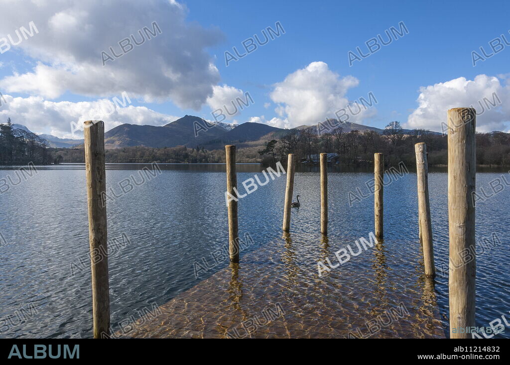 Lake Derwentwater and the northern fells, view from the boat landings at Keswick, North Lakeland, Lake District National Park, Keswick, Cumbria, England, United Kingdom, Europe.