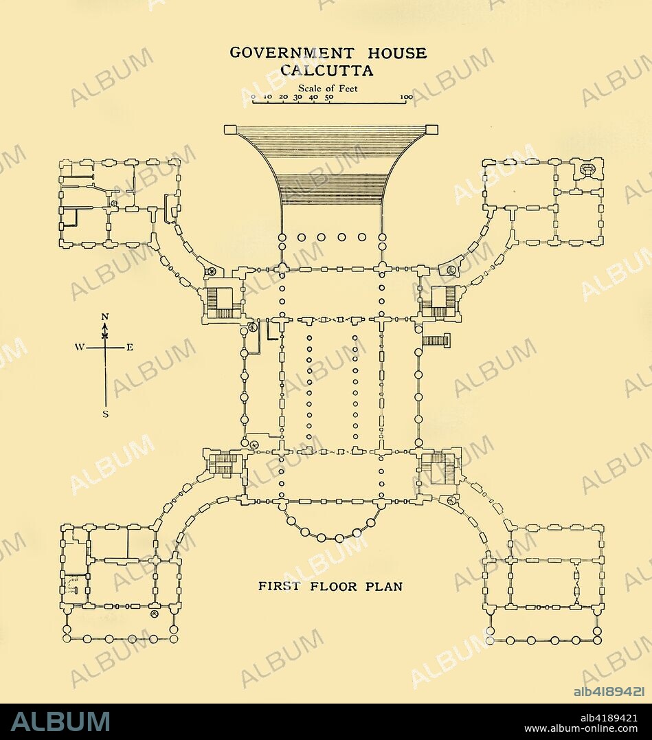 'Government House Calcutta - First Floor Plan', 1925. From British Government in India, Volume One, by Lord Curzon of Kedleston. [Cassell and Company Ltd, London, New York, Toronto and Melbourne, 1925].