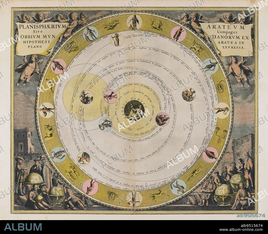The Planisphere of Aratus, plate 8 from Harmonia Macrocosmica, 1647, Andreas Cellarius, German (active in the Netherlands), German (active in the Netherlands), c. 1596 - 1665, 16 5/8 x 20 3/8 in. (42.23 x 51.75 cm) (image, cut), Hand-colored engraving, Netherlands, 17th century.