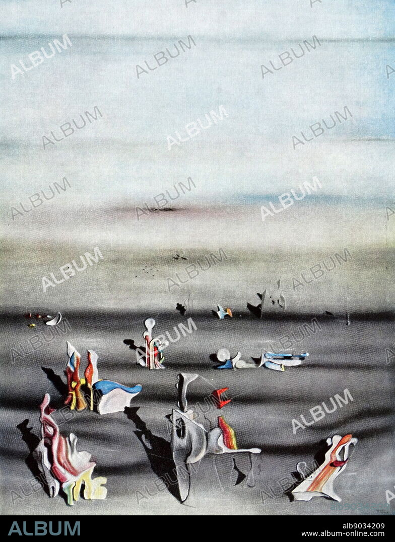 Painting titled 'The Furniture of Time' by Yves Tanguy (1900-1955) French surrealist painter. Dated 1939.