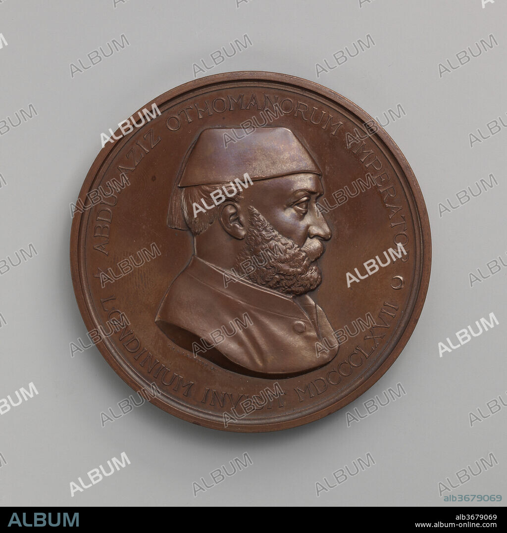 In Memory of the Visit of the Turkish Sultan Abdul-Aziz to London, 1867. Artist: Medalist: Joseph Shepherd Wyon (British, 1836-1873); Medalist: Alfred Benjamin Wyon (British, 1837-1884). Culture: British. Dimensions: Diameter: 3 in. (7.6 cm). Date: 1867.
The medal was struck on the occasion of the sultan's visit to London in 1867.