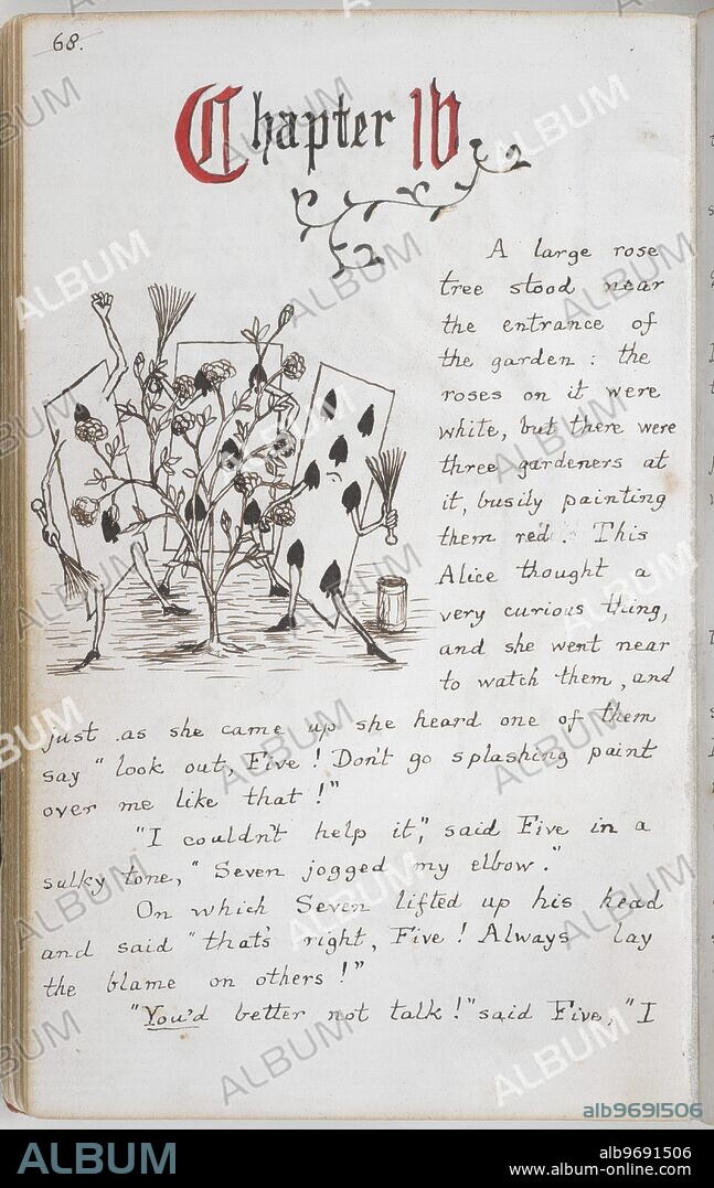 Alice's Adventures Under Ground [in Wonderland] - Gardeners painting the rose tree.