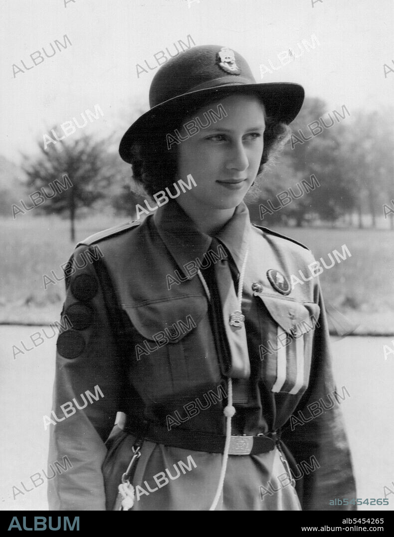 Princess Margaret Rose Who celebrates her birthday on August 21, when she will be 14 years-old. She is seen in the uniform of the Girls Guides, and is a member of the Buckingham Palace Company, who have been in camp at Royal Lodge, Windsor Park. August 15, 1944. (Photo by Studio Lisa).