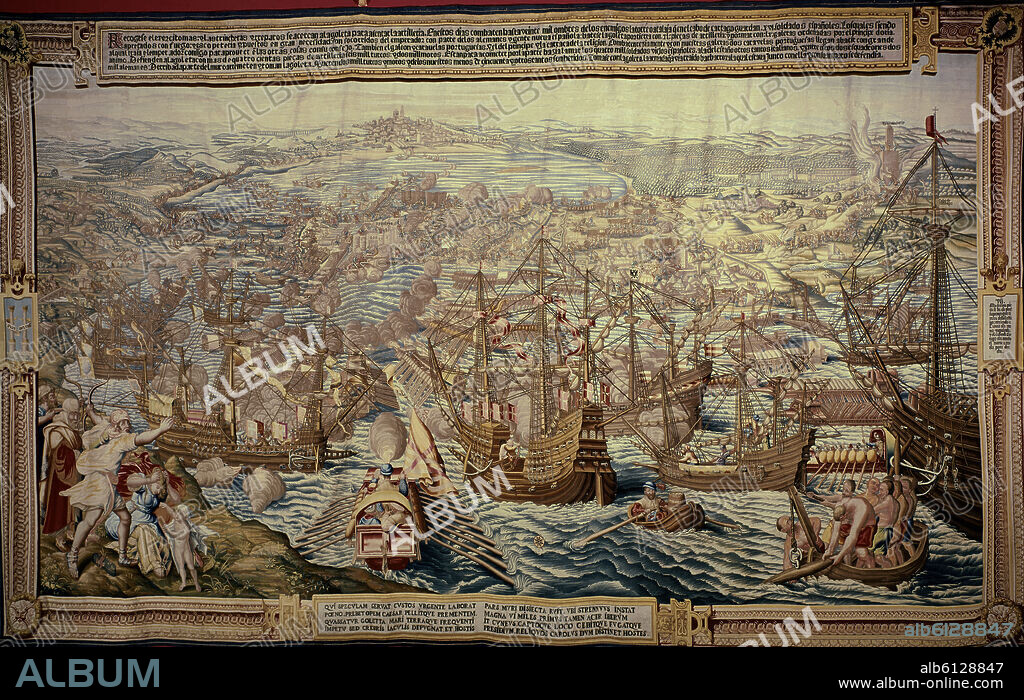 ANÓNIMO. GUERRA DE TUNEZ 1535 - TAPIZ TEJIDO EN 1740 EN LA REAL FABRICA DE TAPICES POR ORDEN DE FELIPE V.