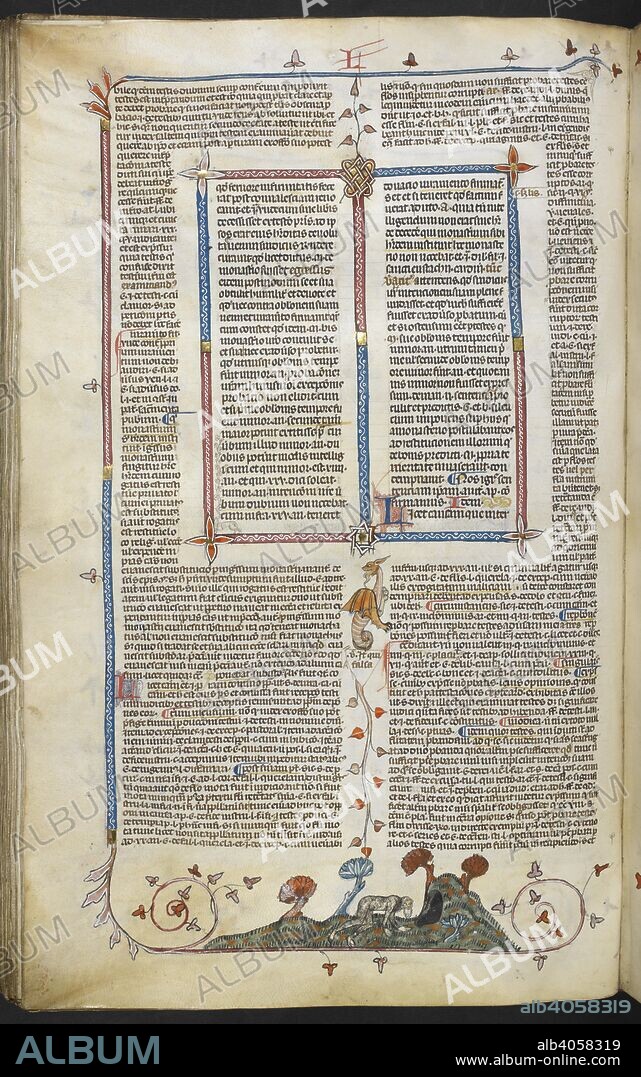 EDITOR RAYMOND OF PEÃ±AFORT and GLOSSATOR BERNARD OF PARMA. A bas-de-page scene of a sinful hermit, naked and transformed into a wild hairy man, crawling into a cave. Decretals of Gregory IX with glossa ordinaria (the 'Smithfield Decretals'). France, S. (Toulouse?); last quarter of the 13th century or 1st quarter of the 14th century. Source: Royal 10 E. IV, f.117v. Language: Latin.