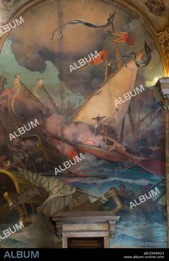 JOSEP MARIA XIRÓ I TALTABULL. Josep Maria Xiró / "Batalla de Lepanto", 1927, Pintura, Salón de San Jorge, Palacio de la Generalidad de Barcelona.