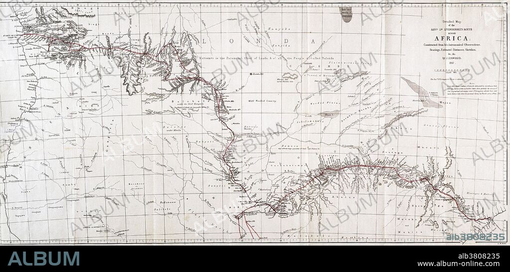 Map showing the route of David Livingstone across central Africa via the Zambesi River to the east coast, 1857. David Livingstone (1813-1873) was a Scottish explorer and medical missionary in Africa. He organized expeditions into the interior of Africa from Botswana, discovered and named Victoria Falls, and located the mouth of the Zambesi River. He mapped much of interior Africa, wrote accounts of the inhabitants, and campaigned against slavery. Along with Henry Morton Stanley, he became a celebrity in the eyes of a Victorian public captivated by their explorations.