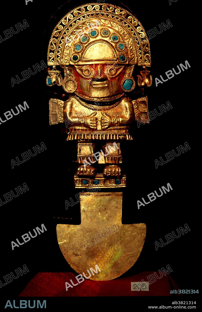 Pre-Incan gold ceremonial tumi, from the National Museum of Anthropology and Archaeology, Peru. A tumi is a sacrificial ceremonial knife.