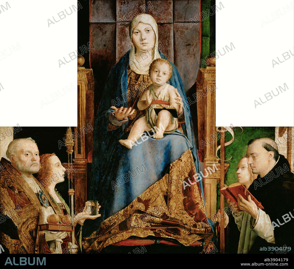 ANTONELLO DA MESSINA. Pala di San Cassiano. Date/Period: 1475/6. Painting. Öl auf Holz. Central panel: 115 × 65 cm (45.2 × 25.5 in) / left panel: 55.9 × 35 cm (22 × 13.7 in) / right panel: 56.8 × 35.6 cm (22.3 × 14 in).