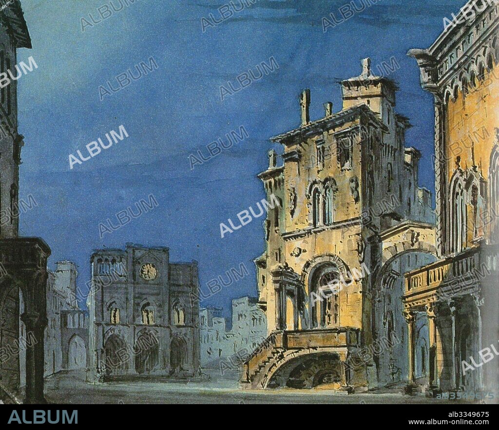 GIROLAMO MAGNANI. Set design for opera Simon Boccanegra by Giuseppe Verdi.