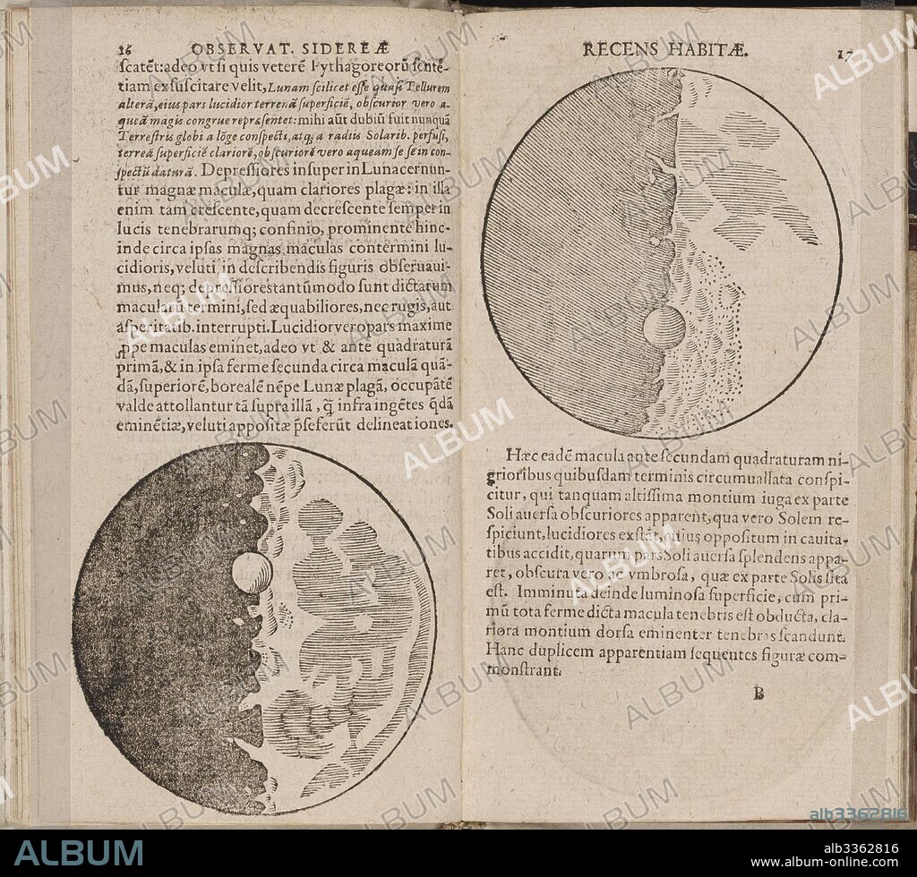 Leaf of book "Sidereus Nuncius (Sidereal Messenger)" by Galileo Galilei.