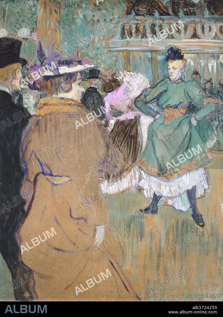 HENRI DE TOULOUSE-LAUTREC. Quadrille at the Moulin Rouge. Dated: 1892. Dimensions: overall: 81 x 59.8 cm (31 7/8 x 23 9/16 in.)  framed: 104.1 x 83.5 cm (41 x 32 7/8 in.). Medium: oil on cardboard.