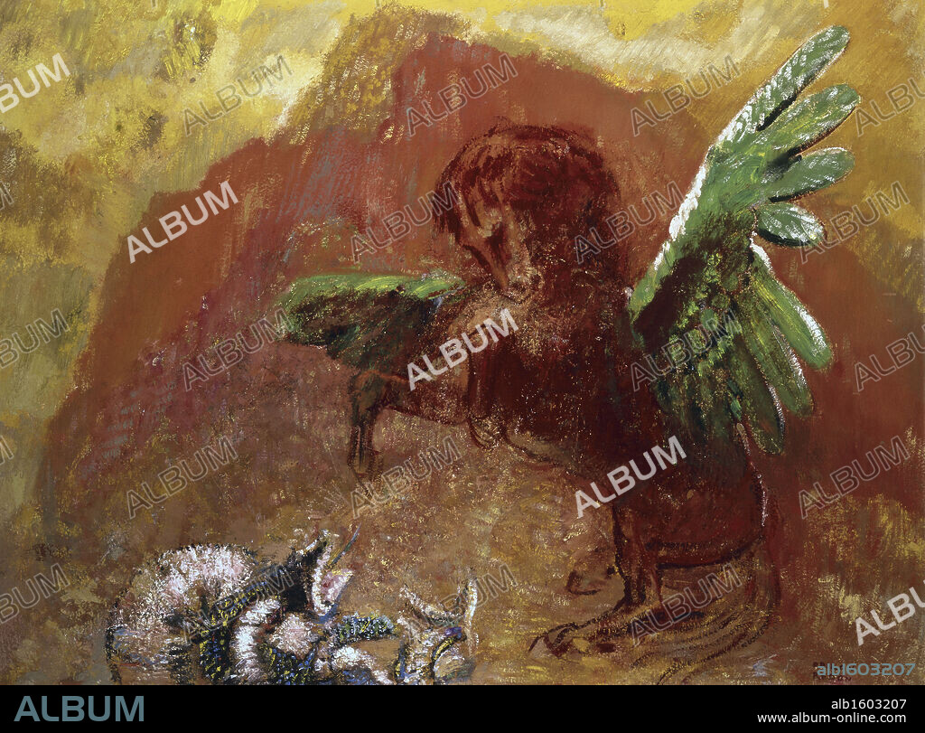 ODILON REDON. Pegasus and Hydra   (Pegase et l'Hydre)   1905   Odilon, Redon (1840-1916/French)   Rijksmuseum Kruller-Muller, Otterlo, Netherlands.
