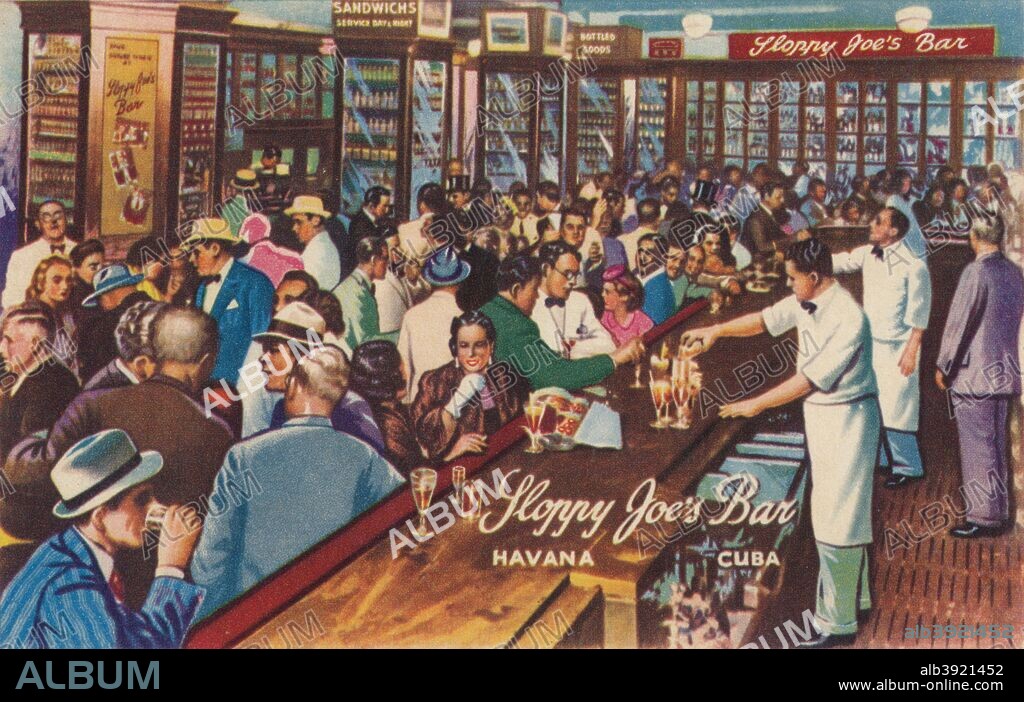 Sloppy Joe's Bar, Havana, Cuba, 1951. The world famous Sloppy Joe's welcomed tourists for over four decades, and offered over 80 cocktails in addition to the bar's own brand of 12 year old rum. During the 1940s and 1950s it was popular with American celebrities as well as tourists. The Cuban Revolution of 1959 saw the demise of the bar as the majority of their clientele was American. A fire in the 60s closed the bar for good. It reopened in 2013. Advertising on the back of the postcard says SLOPPY JOE'S BAR first port of call, out where the wet begins and HONESTY IS OUR POLICY, Don't fail to meet your friends at SLOPPY JOE'S. Also lists Famous Cocktails, Delicious Sandwiches, The best brands of Cigars, Fresh Liquors Candies.