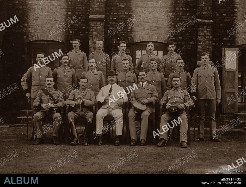The Garrison Police of the 1st Royal Munster Fusiliers, Rangoon, Burma, 1913. The Royal Munster Fusiliers was a regular infantry regiment of the British Army. Based largely in Ireland, they had their home depot in Tralee. They were originally formed in 1881 by the amalgamation of two regiments of the former East India Company. They served in India and in the World War I. Following the establishment of the independent Irish Free State in 1922, the five regiments that had their traditional recruiting grounds in the counties of the new state were disbanded. From an album entitled '1st Royal Munster Fusillers, Rangoon, 1913.
