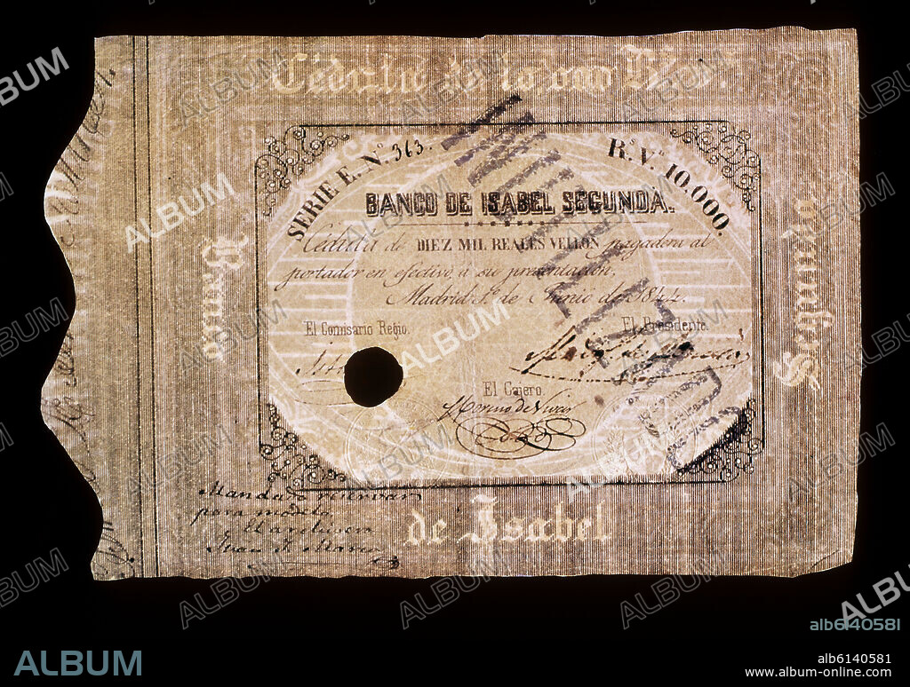 CEDULA DE 10000 REALES DE VELLON - SIGLO XIX.