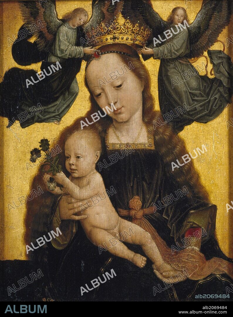 GERARD DAVID. Gérard David / 'La Virgen con el Niño y ángeles', Hacia 1520, Escuela Flamenca, Óleo sobre Tabla, 34 cm x 27 cm, P01512.