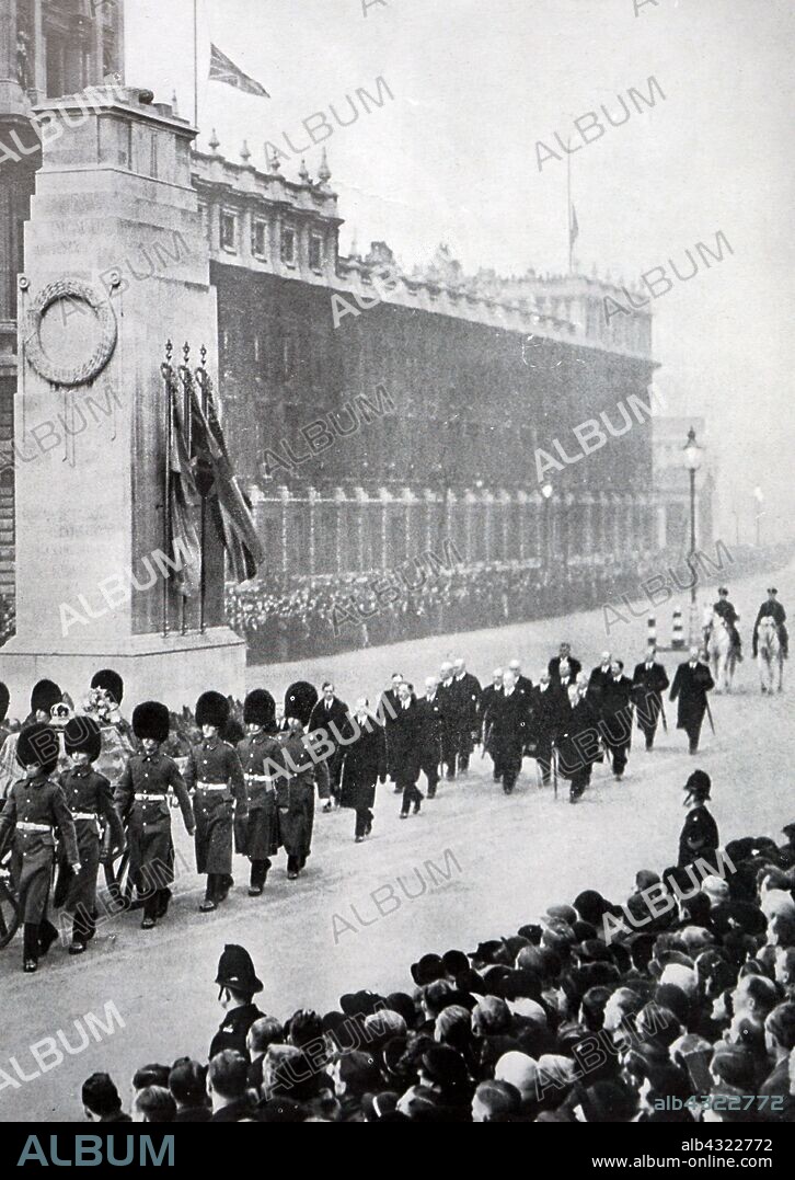 Funeral of King George V (1936), King of the United Kingdom and the British Dominions, and Emperor of India, from 6 May 1910 until his death in 1936. The four sons of the late king (King Edward VIII, the Duke of York, the Duke of Gloucester and the Duke of Kent) take part in the state funeral.