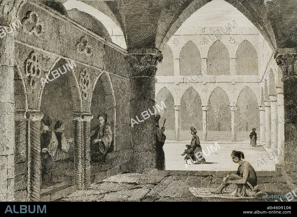Ciudad de Acre o San Juan de Acre durante la dominación del Imperio Otomano. (Actualmente Israel). Vista del Bazar o Mercado. Grabado por Lemaitre, Vormser y Lepetit. Historia de Turquía, por Joseph Marie Jouannin (1783-1844) y Jules Van Gaver. Panorama Universal, edición española de 1840.