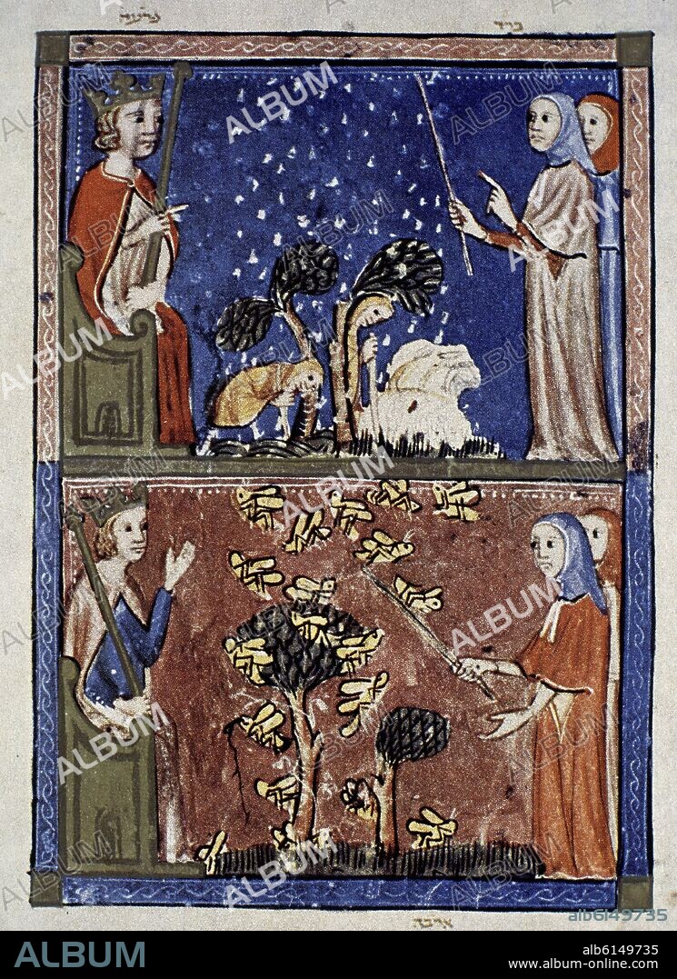 LIBRO DEL HAGGADAH DE SARAJEVO-LAS 7 PLAGAS DE EGIPTO-1350-MANUSCRITO JUDIO CATALAN.