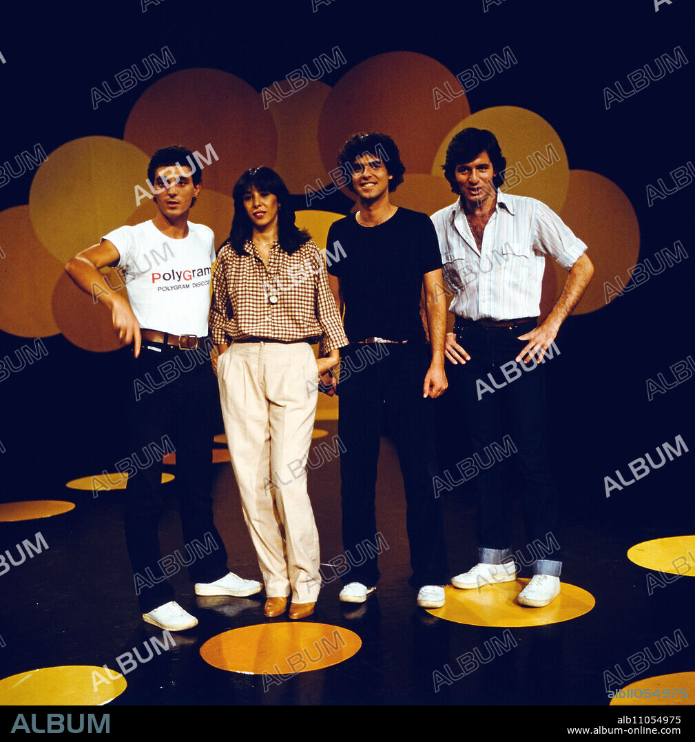 Milk and Honey with Gali Atari, pop group from Israel with Reuven Gvirtz, Yehuda Tamir, Shmulik Bilu and singer Gali Atari, they won the Eurovision Song Contest on 31 March 1979 with the song: Hallelujah, here as guests of the ZDF quiz programme: Der Grosse Preis, Germany, circa 1981.