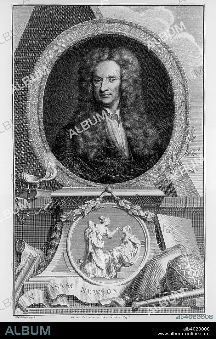 Sir Isaac Newton, English scientist and mathematician, c1700. Newton's discoveries were prolific and exerted a huge influence on science and thought. His theories of gravity and his three laws of motion were outlined in his greatest work, Philosophiae Naturalis Principia Mathematica, (1687) and he is credited with discovering differential calculus. Knighted by Queen Anne in 1705, Newton is buried in Westminster Abbey, London.