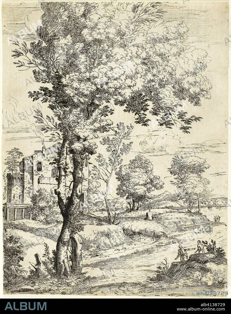 Landscape with a House. Giovanni Francesco Grimaldi; Italian, 1606-1680. Date: 1626-1680. Dimensions: 242 x 185 mm. Etching on ivory laid paper. Origin: Italy.