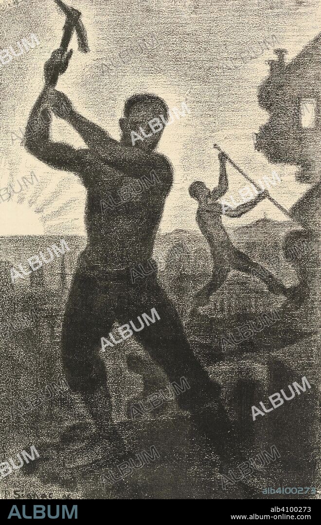 PAUL SIGNAC. Demolishers (Les démolisseurs) from the album L'Album de lithographies des Temps nouveaux. Dimensions: 57 cm x 45.6 cm, 49.8 cm x 31 cm.
