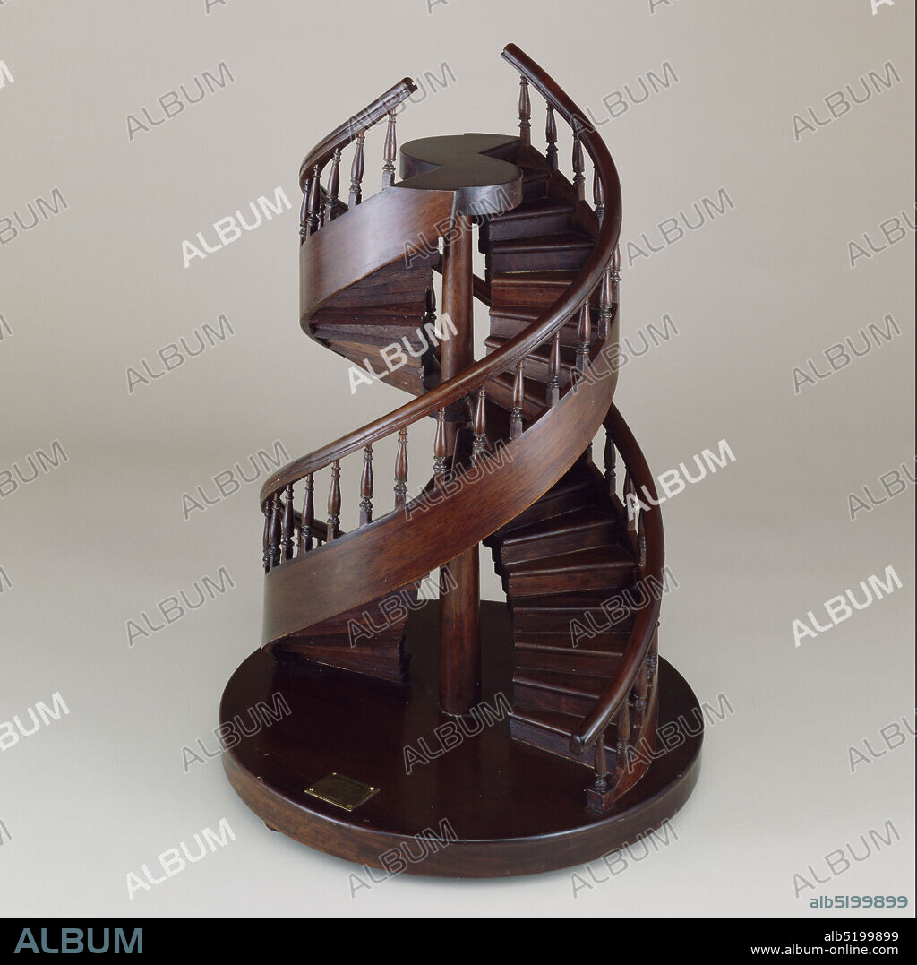 Staircase model Double-revolution stairway model, cherry (wood), Double staircase model with double revolutions and banisters., France, 18501900, models and prototypes, Decorative Arts, Staircase model Double-revolution stairway model.