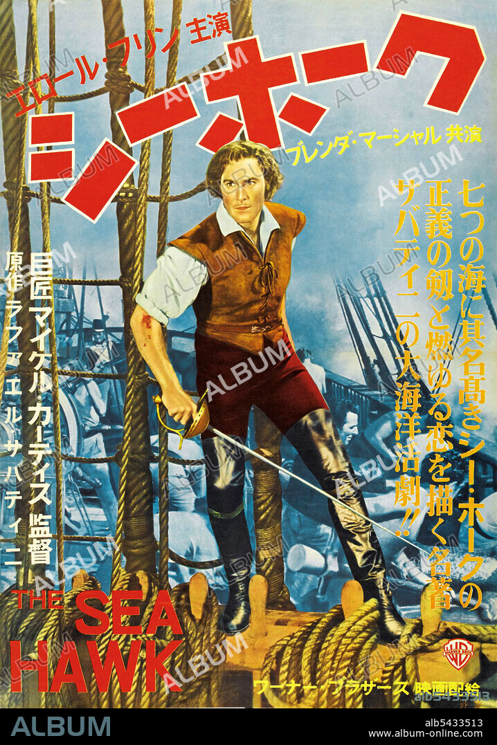 ERROL FLYNN en EL HALCÓN DEL MAR, 1940 (THE SEA HAWK), dirigida por MICHAEL CURTIZ. Copyright WARNER BROTHERS.